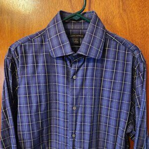 Men's Large 16-16.5 Banana Republic Blue Check Long Sleeve Button Down Shirt